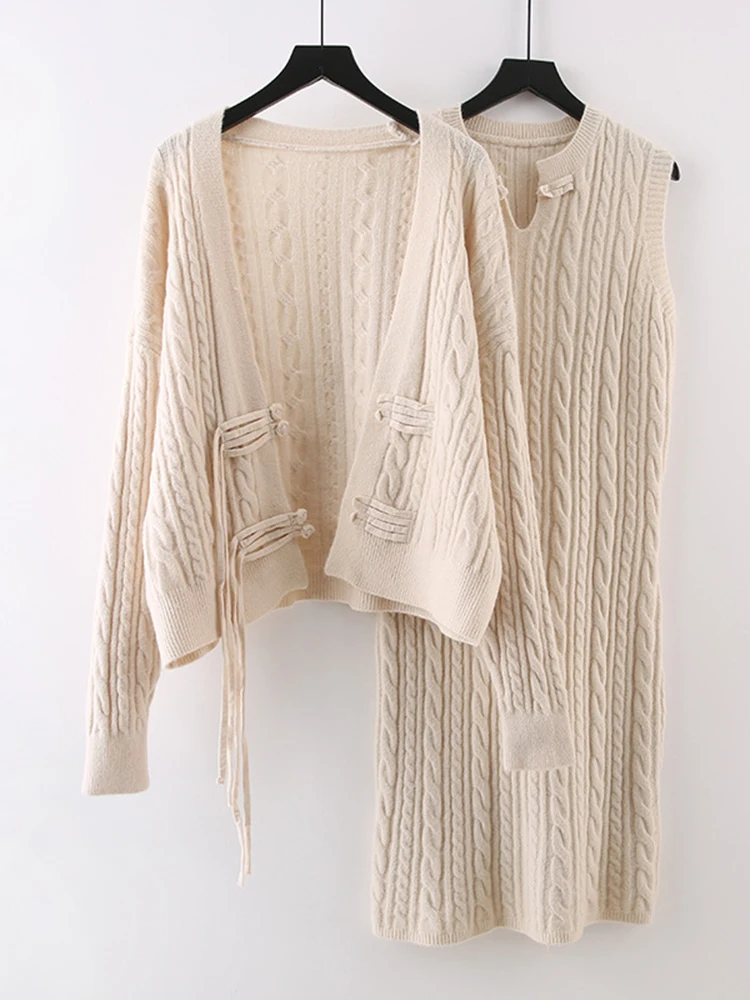 IEQJ однотонное минималистичное женское платье из 2 предметов с круглым вырезом