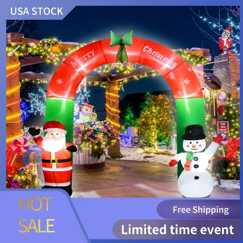 

8FT Tall Christmas Inflatables Archway Outdoor Decorations Built-in LED Lights Santa Claus and Snowman Decor