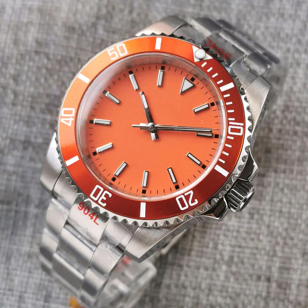 

NH35A Miyota 8215 Movement 40mm Mechanical Automatic Mens Watch Orange Sterile Dial Sapphire Glass Date Oyster Bracelet
