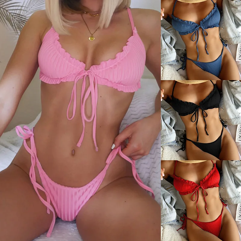 

2023 пикантное бикини с открытой спиной и шнуровкой в складку