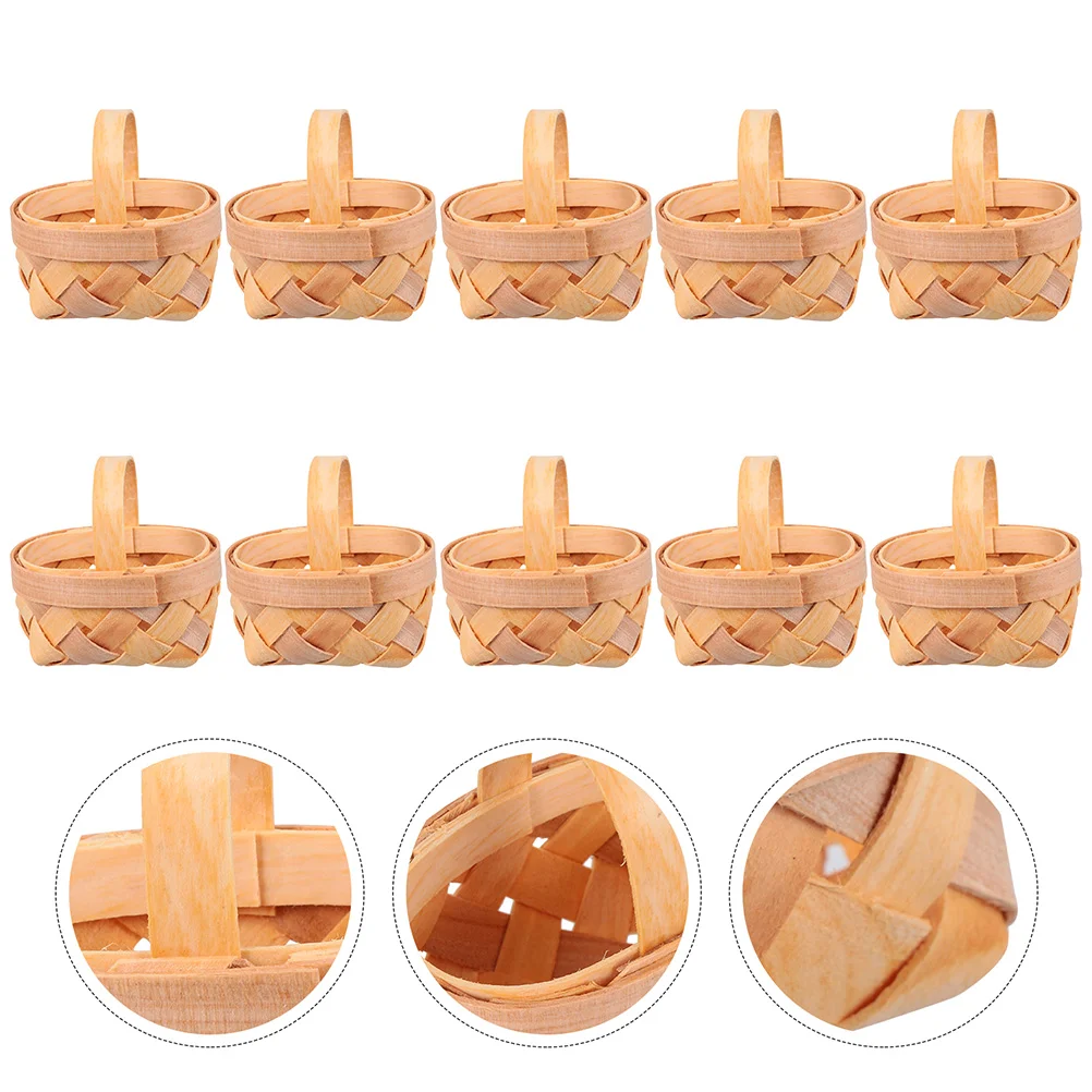 

10 Pcs Wicker Planter Basket Mini Wood Basket Small Bucket Wooden Basket Bamboo Easter Basket Woven Basket Handles