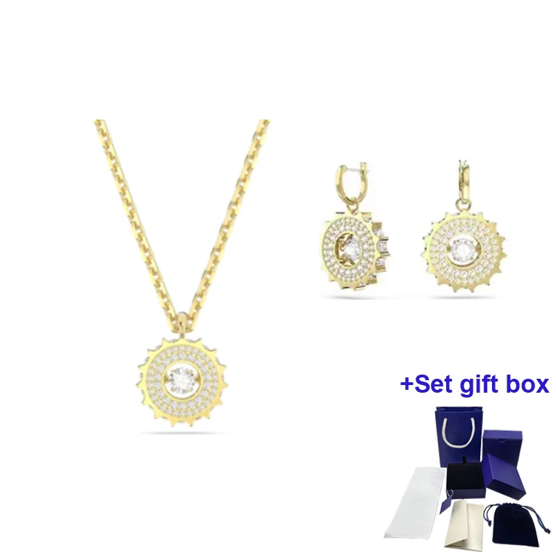 

S Summer New High Quality Gold Color Crystal Gear Necklace Earrings Set for Holiday Gifts To Express Love Free Shipping