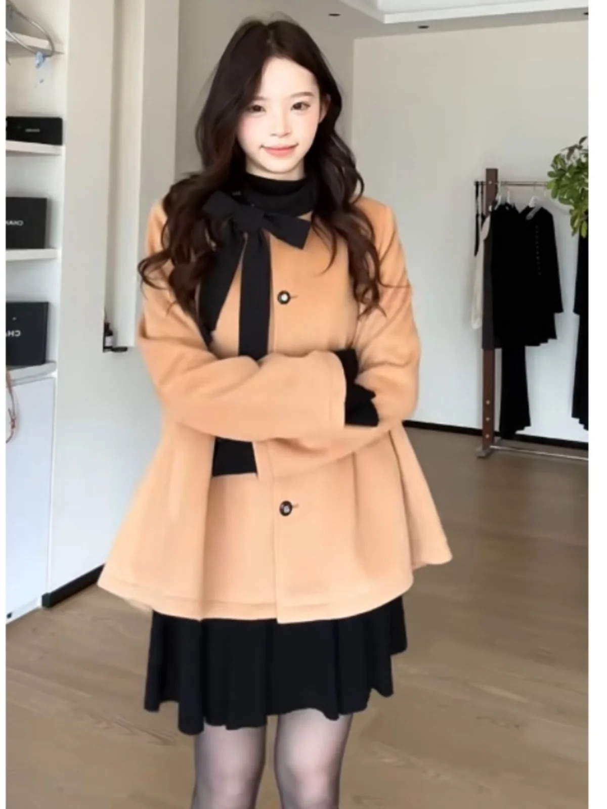 Высококачественное темпераментное пончо шерстяное пальто средней длины