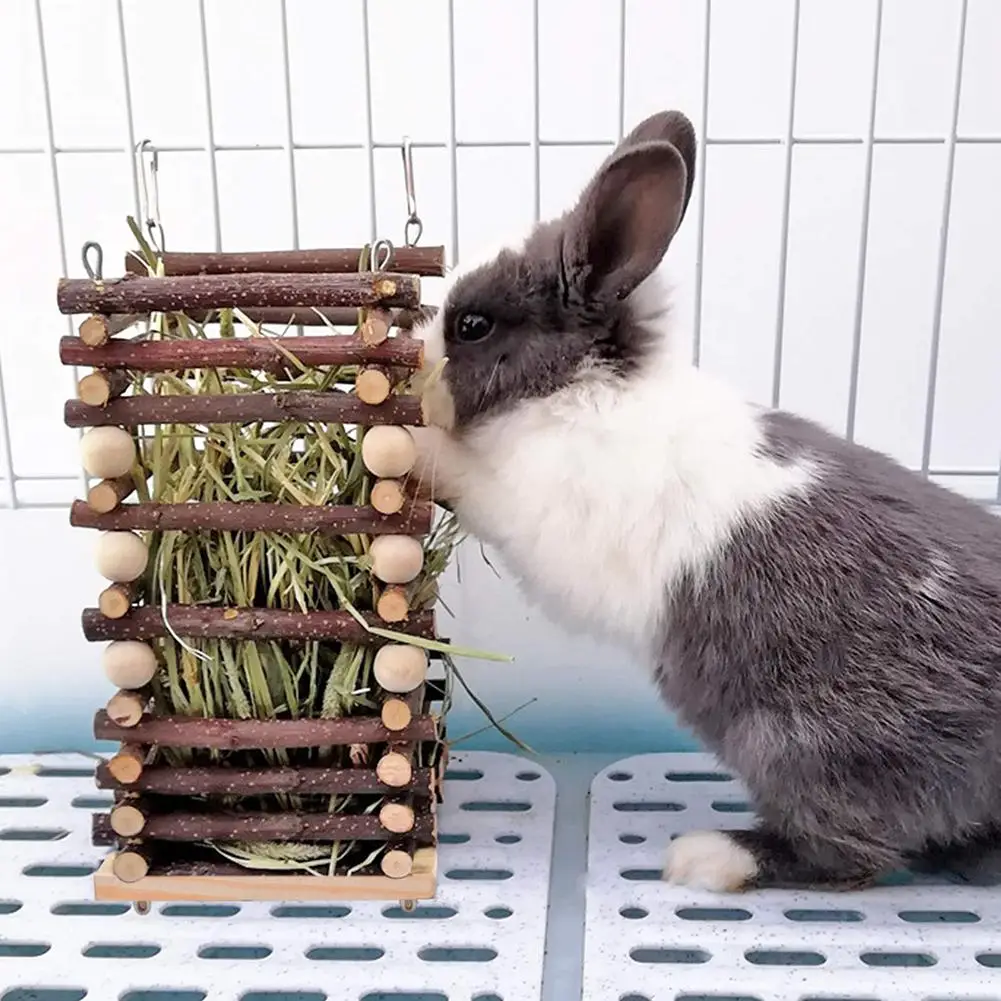 

NEW Rabbit Wooden Grass Shelf Bite Resistant Hanging Feeder Small Animals Feeding Manager For Guinea Pig