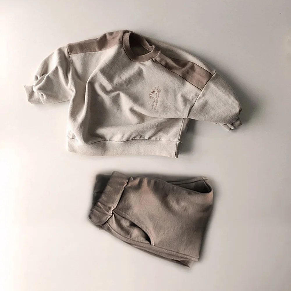 RiniLucia Baby Cotton Sweatshirt Clothing Sets Kids Boys Girls Autumn Tracksuit Pullovers Tops+Pants 2pcs Sets Child Clothes