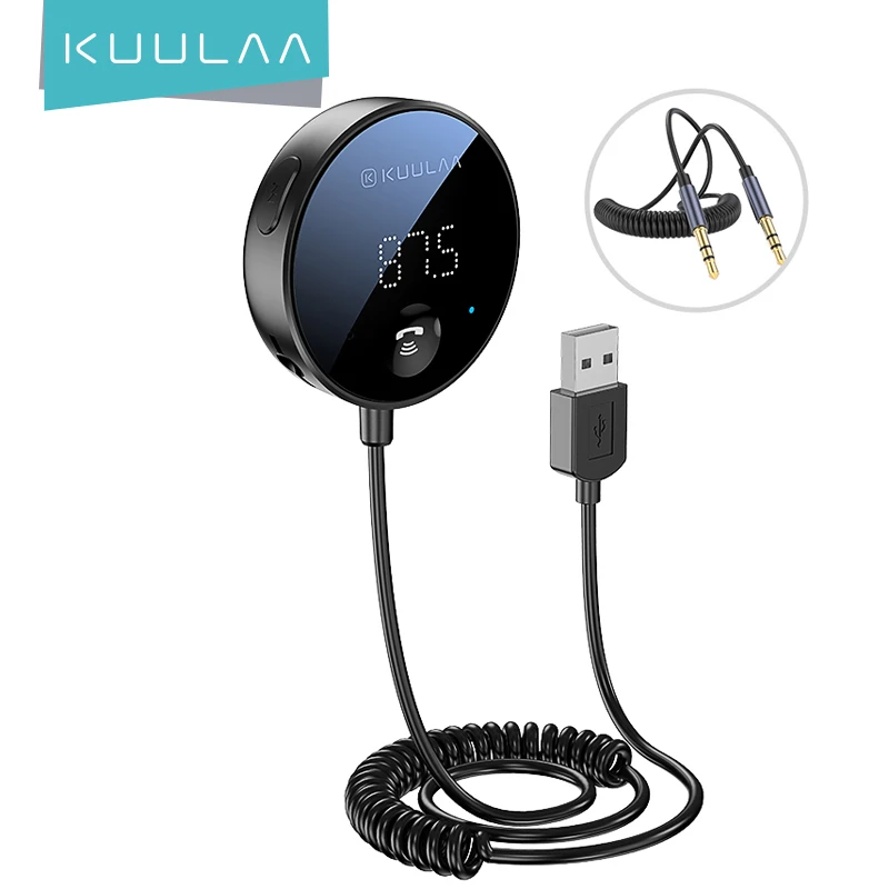 

KUULAA Bluetooth Aux Adapter 5.0 Wireless Adapte Receiver USB Audio Music Mic Handsfree Adapter for Car Speaker Car Receiver