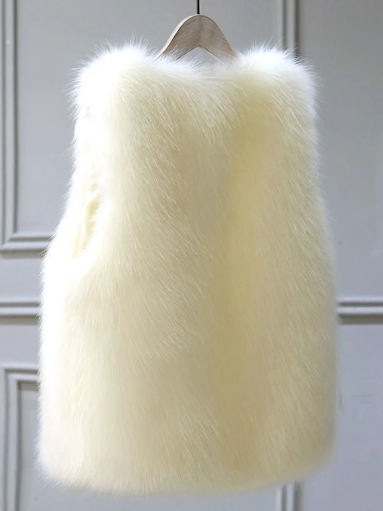Women Fur Vest  Autumn Winter Imitation Fox Fur Coat Female Street Casual Sleeveless Warm Artificial Fox Fur Jacket Outerwear