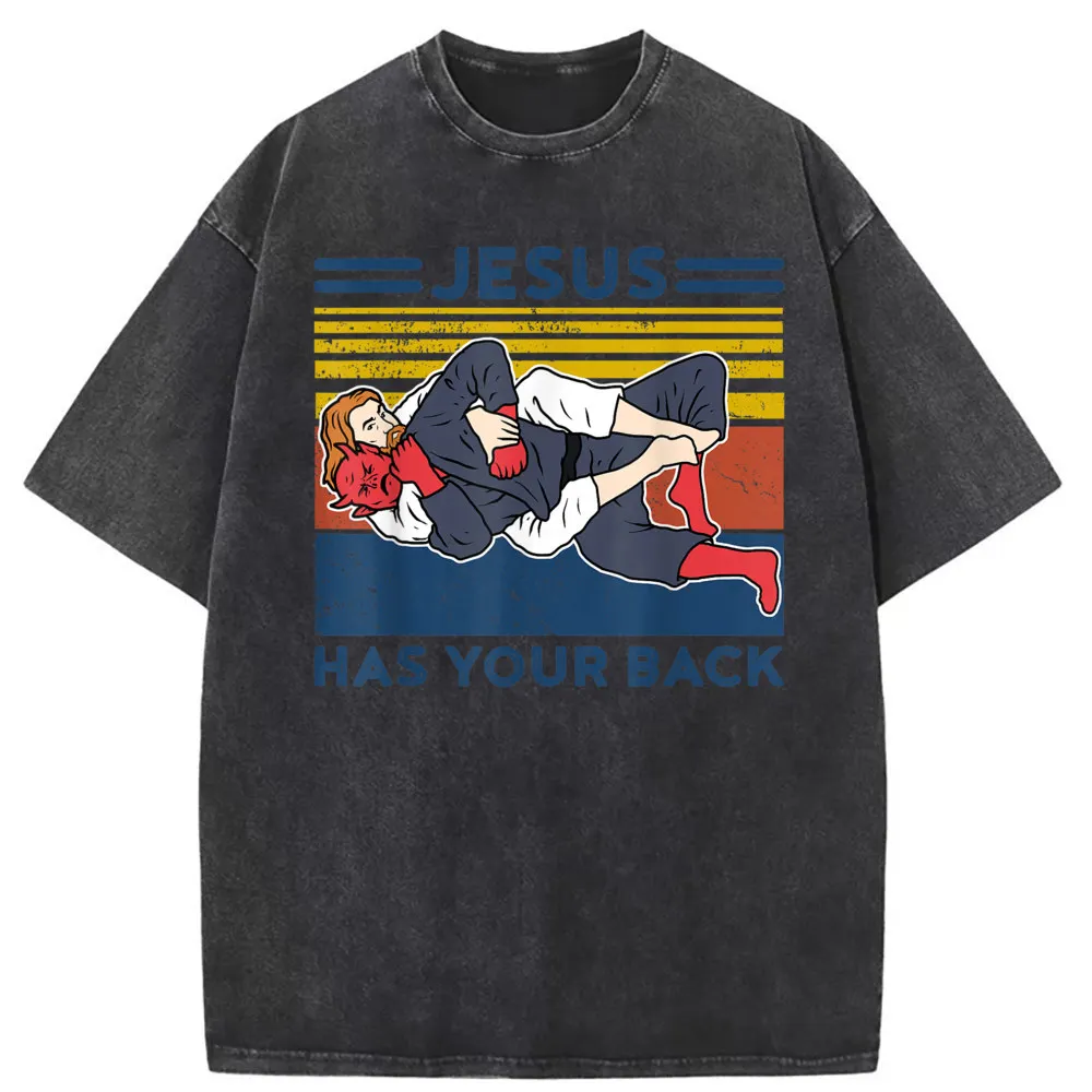 

Jiu Jitsu Shirts Jesus Has Your Back Tshirts Men Company Birthday Gifts Long Sleeve Man Sweatshirts Fitness Sportswears