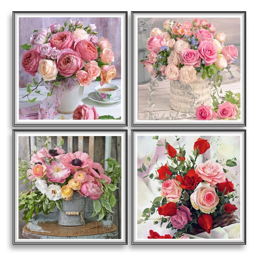 

5D Diamond Painting New 2023 Rose Vase Bedroom DIY Landscape Upholster Decorative Rhinestones Painting Mosaic Home Decor