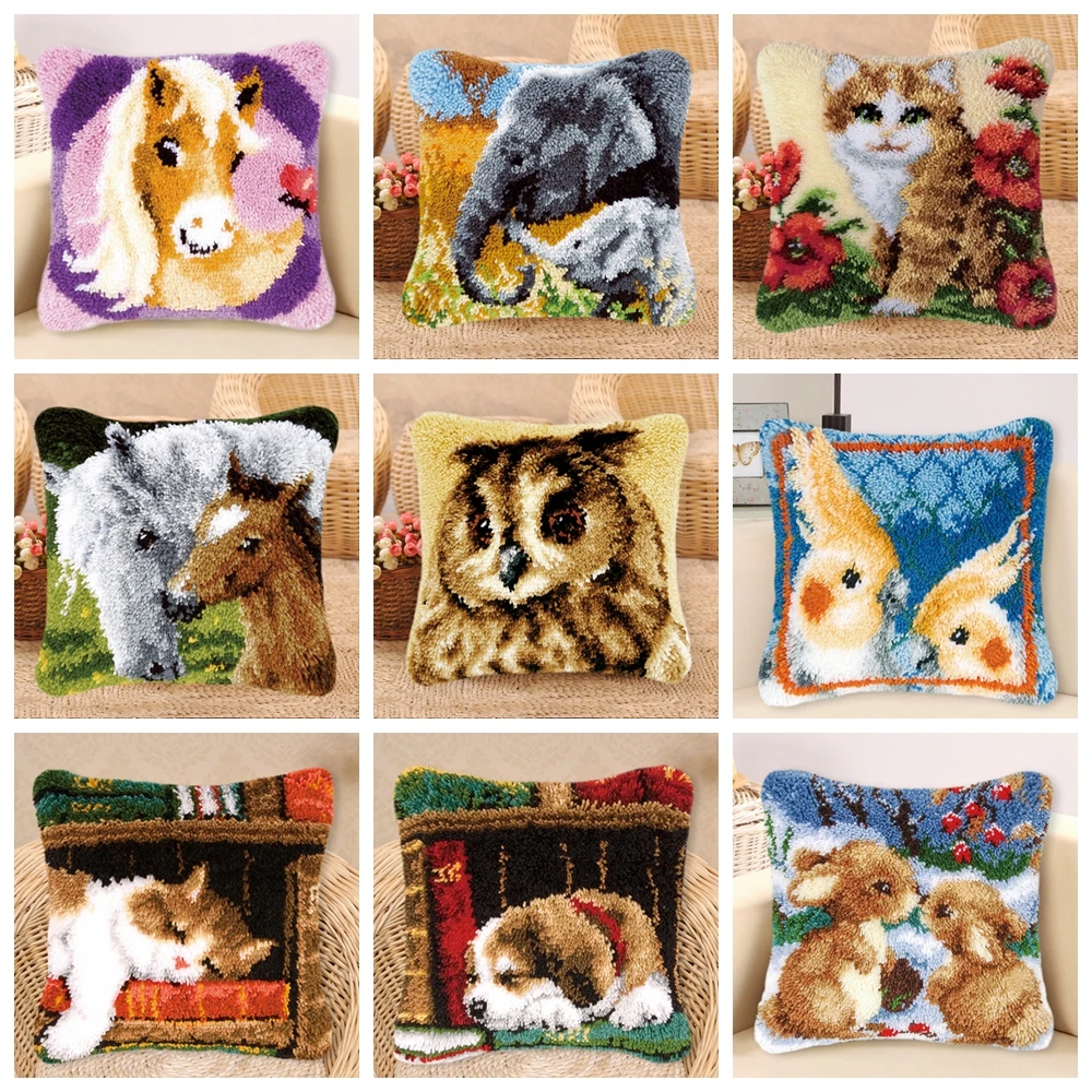 

Animal Series Grass Coarse Wool Cross Stitch 3D Latch Hook Carpet Embroidery DIY Latch Hook Kit Throw Pillow knooppakket