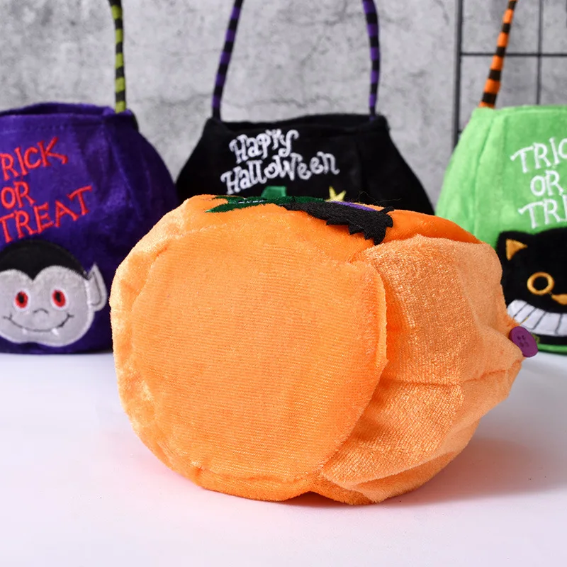 Festival Decoration Halloween Bags for Candy Tote Bag Kids Cartoon Fleece Pumpkin Christmas Party Clutch Bag