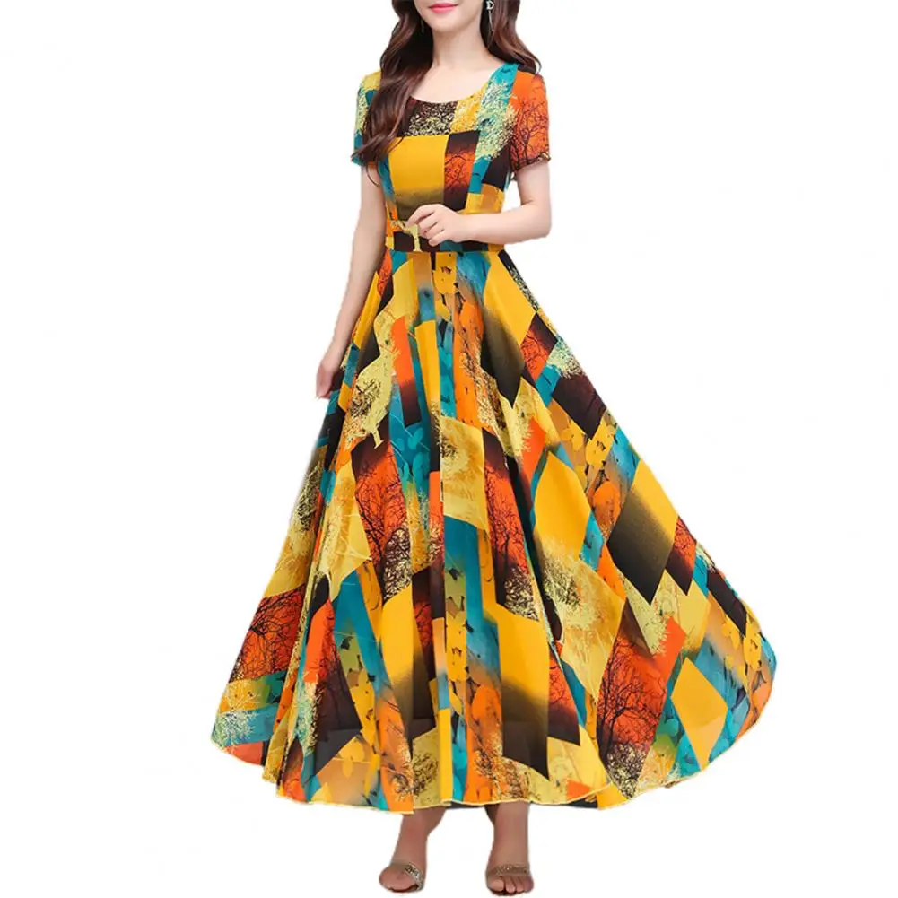

Fashion Maxi Dress Temperament Printed Summer A-Line Long Dress Party Dress Large Hem
