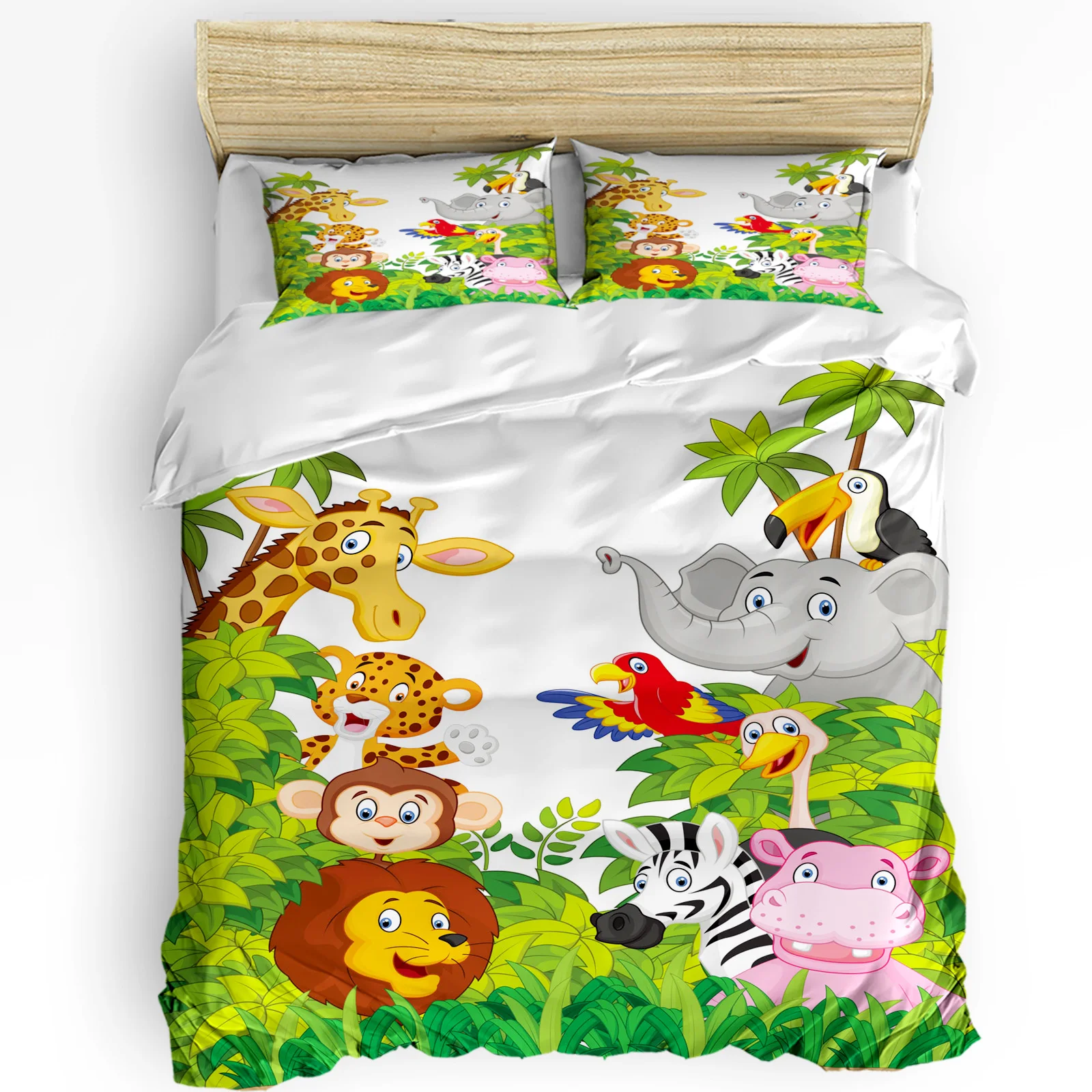 

Jungle Forest Animal Cartoon Giraffe Lion Zebra Elephant 3pc Bedding Set For Bed Home Textile Duvet Cover Quilt Cover Pillowcase