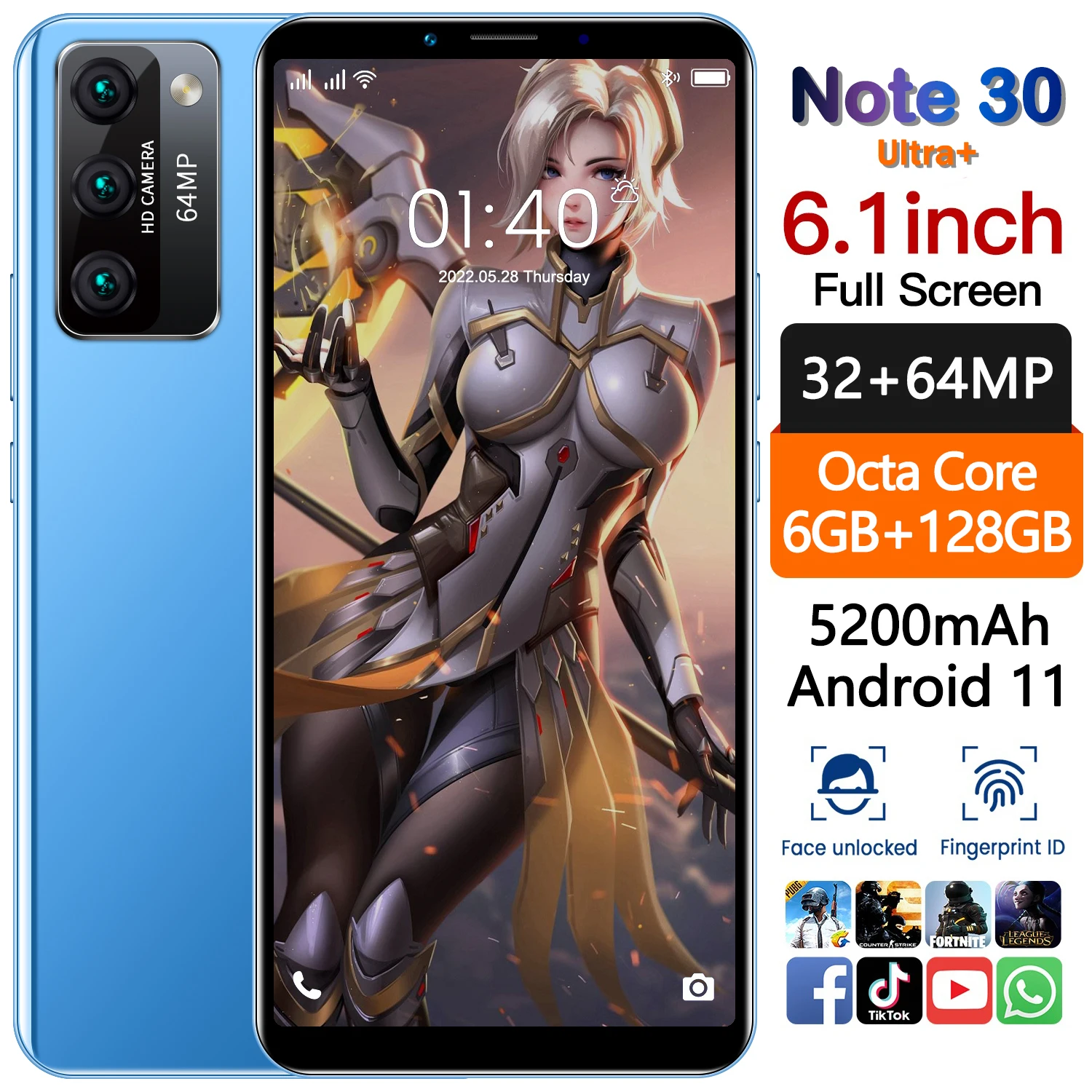 2023 New Hot HTM Note30 Ultra Smartphone 6.1 Inch Fingerprint Unlock Android 12 5200mAh Global Version Mobile Phones Low Price
