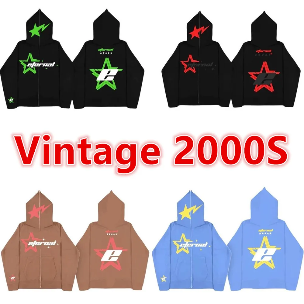 

2023 New Y2K Zip Up Hoodie Kawai Star Printing Streetwear Men's Women's Clothing Oversized Hoodie Sweatshirt Fashion Casual Tops