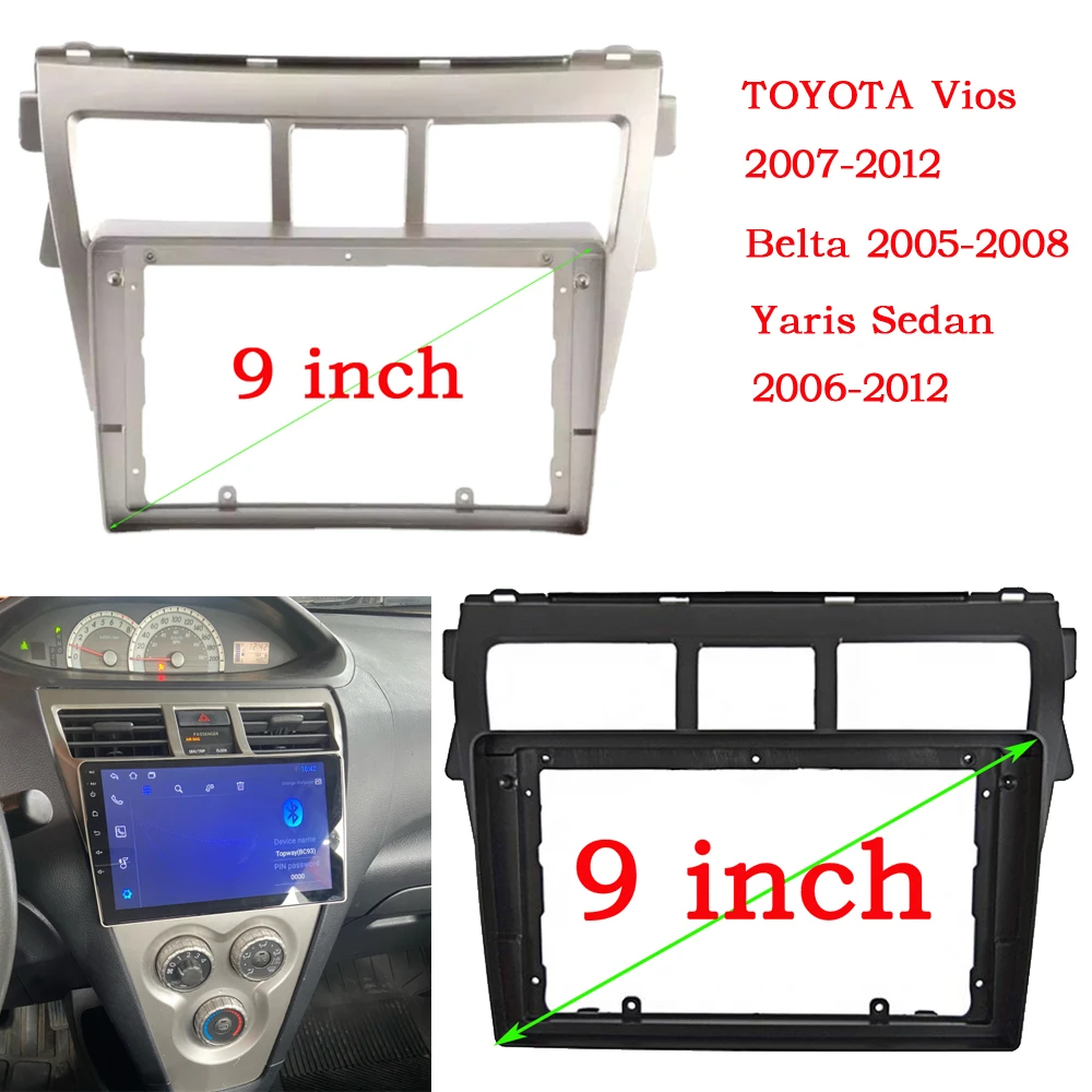 

2 DIN 9'' Car Radio Fascia Panel for Toyota Vios 2007 Belta 2005 Yaris Sedan 2006 Stereo Dash Facia Trim Installation Kit