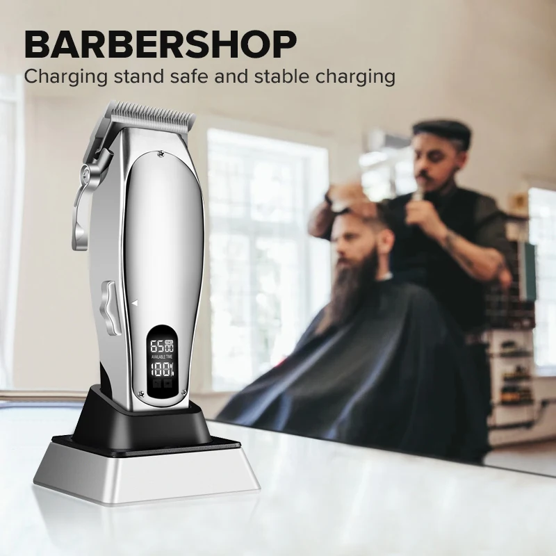 Enlarge Adjustable Cordless Men Electric Hair Clipper Metal Housing Professional Barber Hair Trimmer Beard Haircut Machine Rechargeable