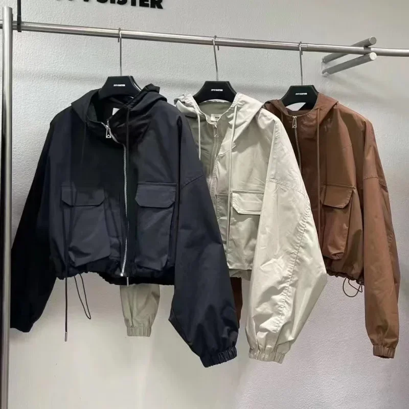 AutumnNiche Свободный крой Harajuku BF Куртка Топ с капюшоном и карманами Спецодежда