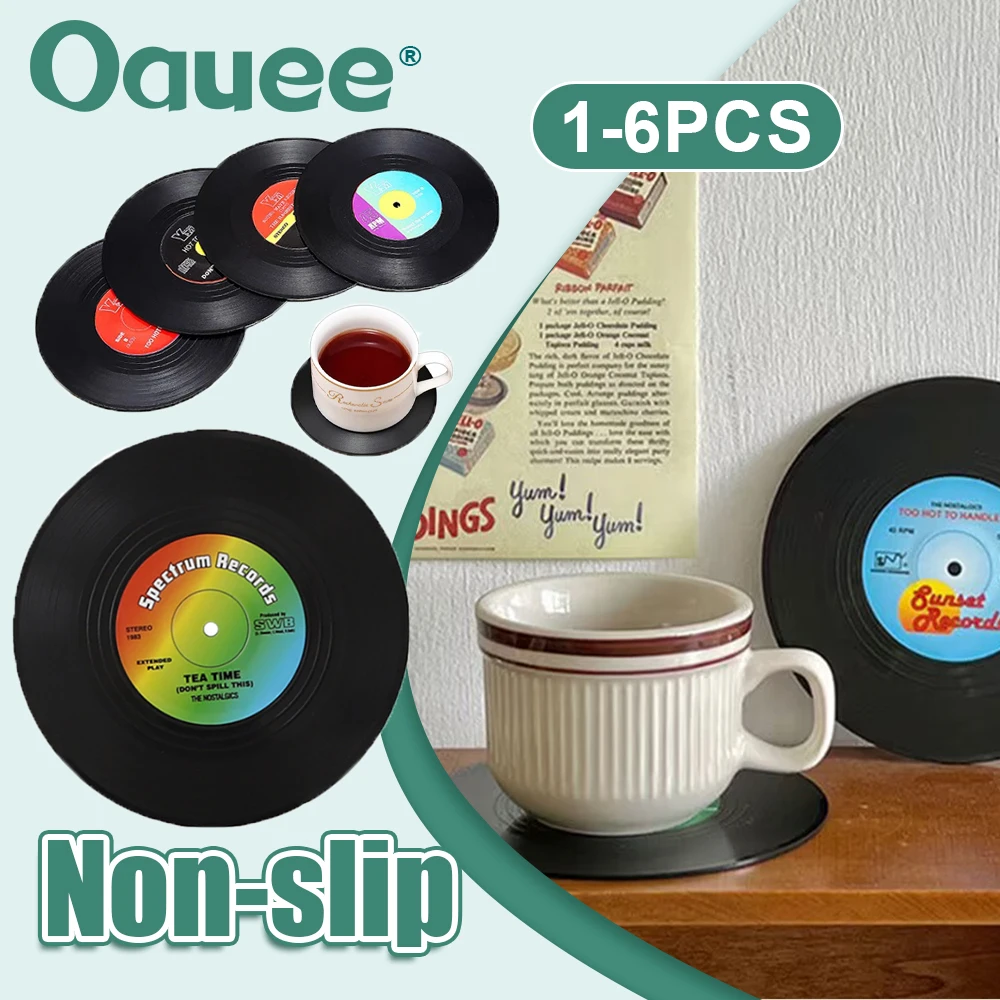 

Подставка под чашку в виде виниловой пластины в стиле ретро, противоскользящая, термостойкая, аксессуары для кухонного декора и стола, подставки под кружки