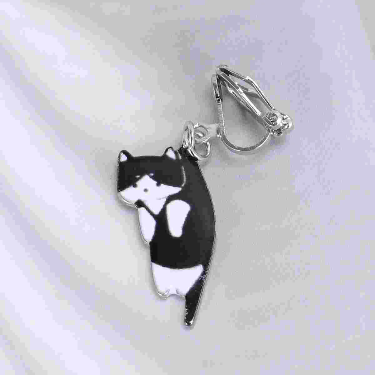 Cartoon Earrings for Women Dangle Pearl Studs Cat Witout Piercing Earclips Oil Drip Creative Pattern Miss