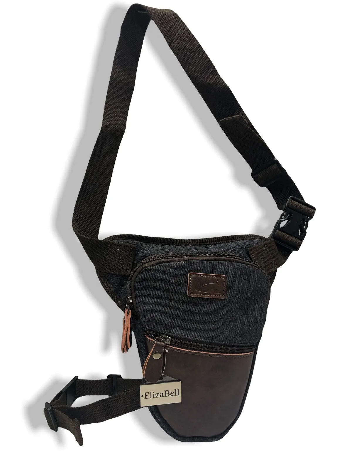 

Black canvas fabric biker and leg bag 1291