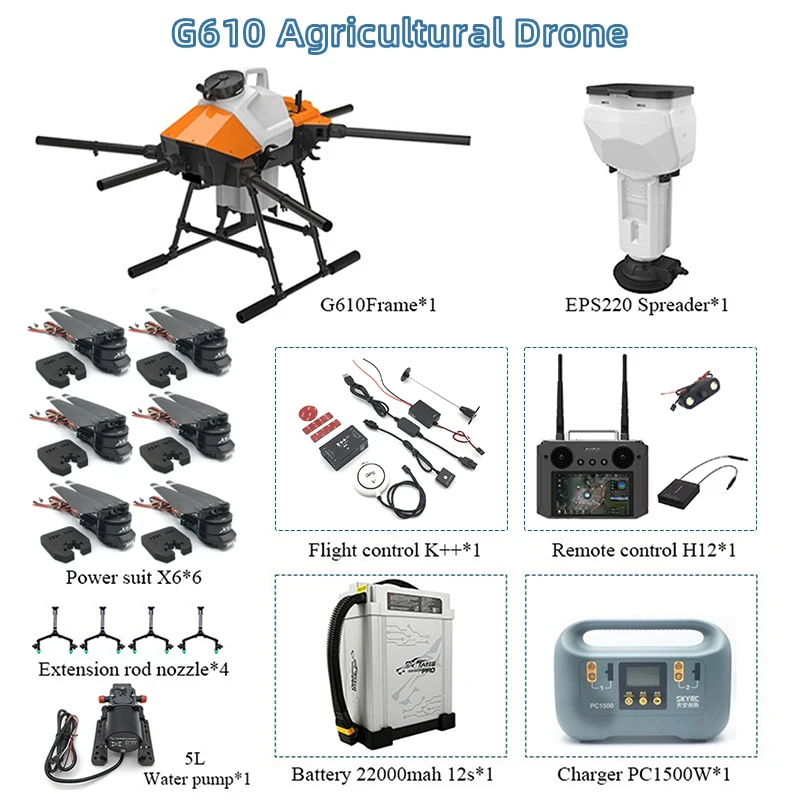

EFT G610 G616 G620 G626 G630 Zangão De Pulverização Agrícola 5L 8L Bomba H12 K ++ e Hobbywing X6 X8 X9 X9PLUS Alimentado Por Bat
