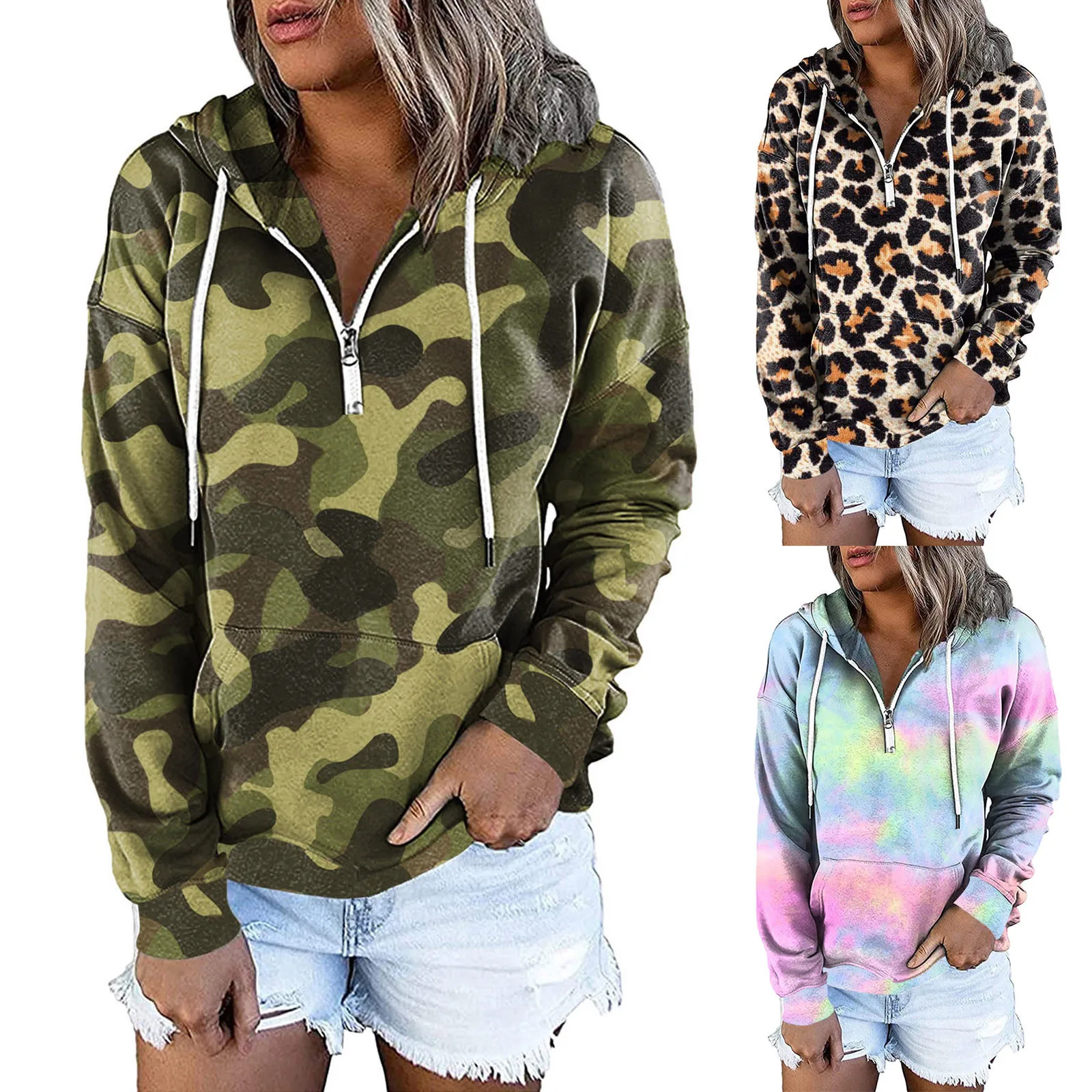 

Women's Hooded Zipper Striped Top Sweatshirts Long Sleeve Casual Fashion Warm Shirt Pullover Cotton Sweatshirt Medium Hoodie
