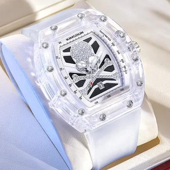 Luxury Quartz Watch Military Top Brand Men Sport Calendar Watches Male Tonneau Transparent White Case Clock Relogio Masculino Other Image
