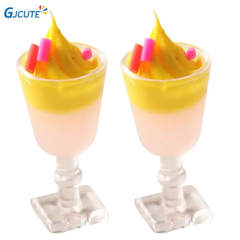 

2Pcs 1:6 1:12 Dollhouse Miniature Ice Cream Cup Double Cream Cup Model Kids Kitchen Pretend Play Toy Doll House Accessories
