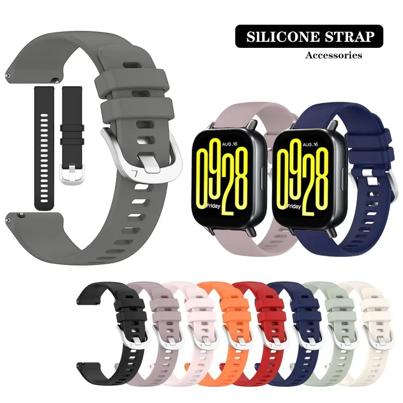 Универсальный силиконовый ремешок с серебряной пряжкой 22 мм для Redmi Watch 5 Active/5