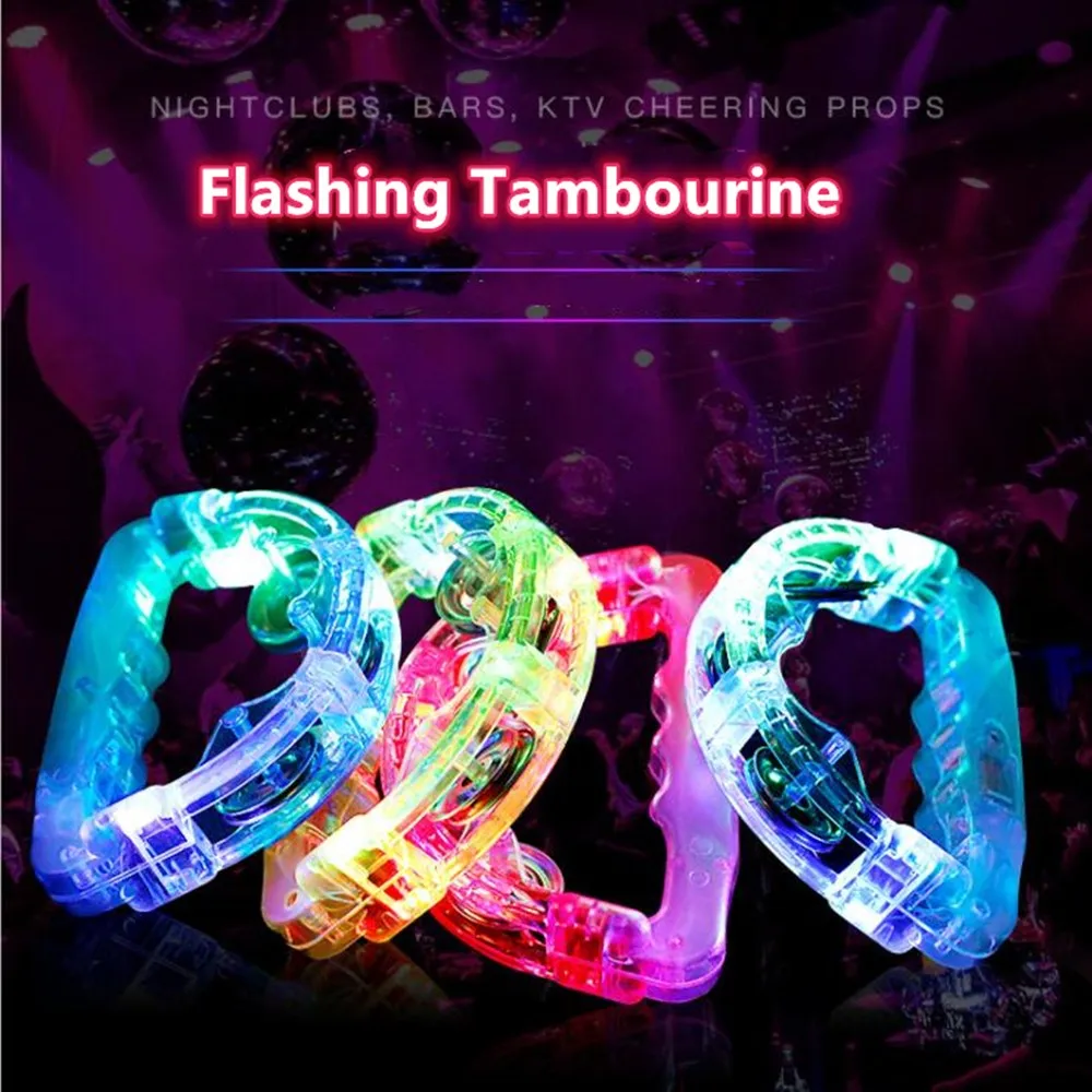 

LED Flashing Tambourine Musical Instrument Shaking Toy Light Up Sensory Toy Three Color Light For Concert Party Night Time Event