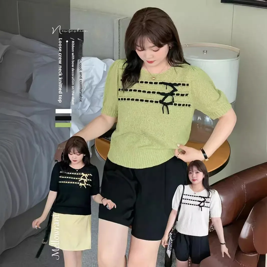 Плюс размер K2326 Женская летняя хлопковая трикотажная футболка больших размеров с