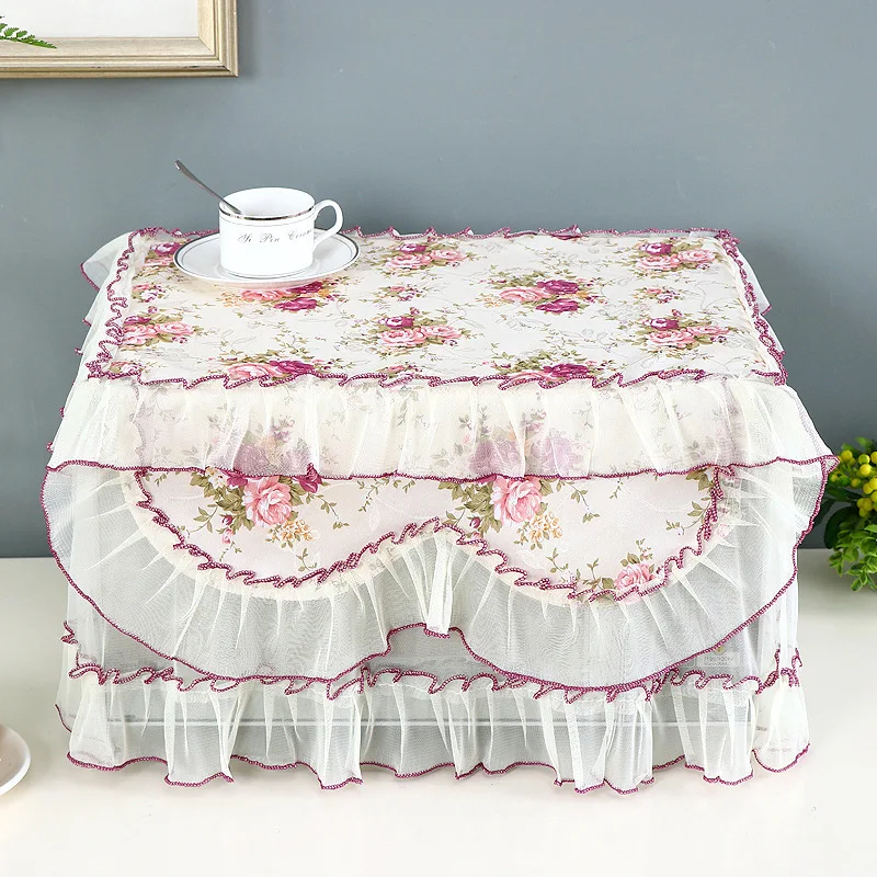 

Polyester Yarn Edge Pastoral Lace Style Microwave Dust Cover Home Kitchen Appliances Microwave Oven Emergency Dust Cover