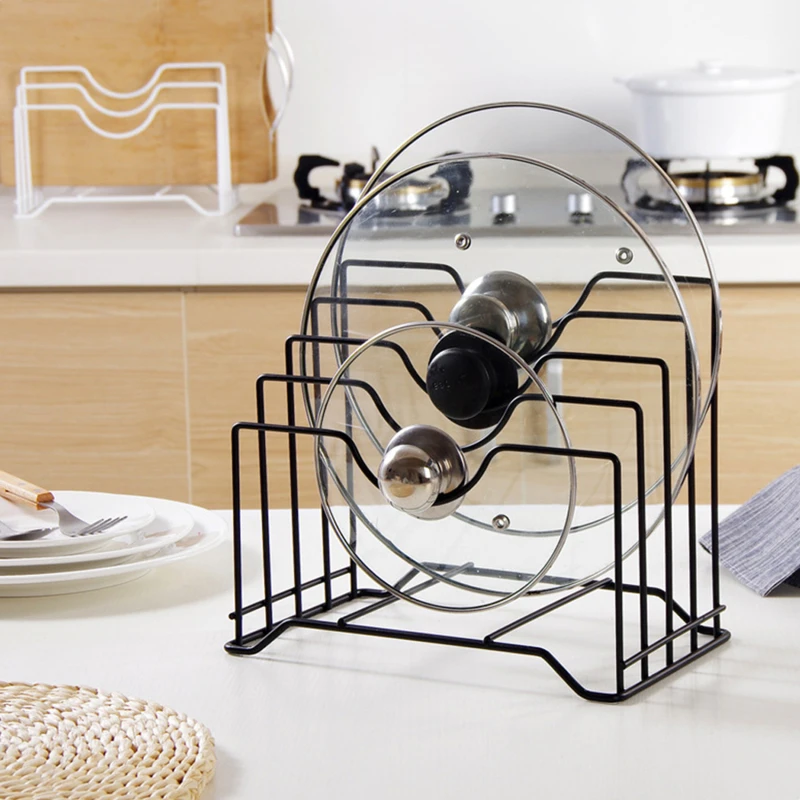 

Metal Pot Lid Holder Storage Rack Chopping Board Organizer Pot Lids Racks Stove Stand Holder Shelf Pantry Kitchen Accessories