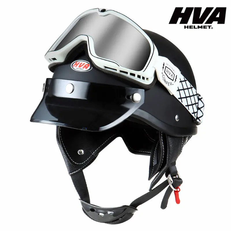 HVA Open Face Motorcycle Helmet 1/2 Jet Low Riding Safety Helmet Cafe Racer Helmet Off Road Vintage Korea Scooter Bike
