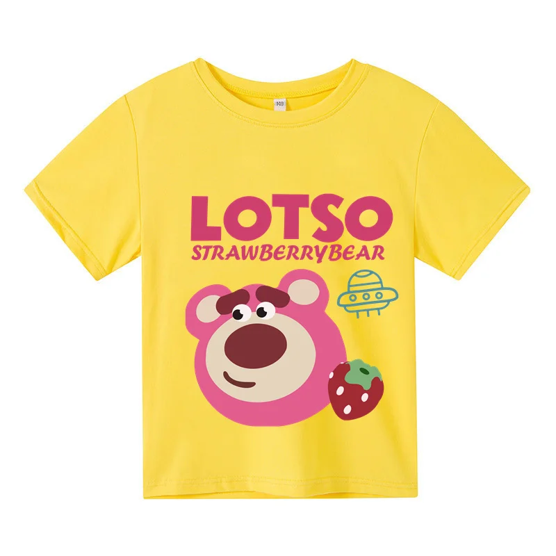 

2023 New Strawberry Bear Children's Kawaii Printed Casual Cotton T-shirt Fashion Summer Girl Baby Boy Clothes