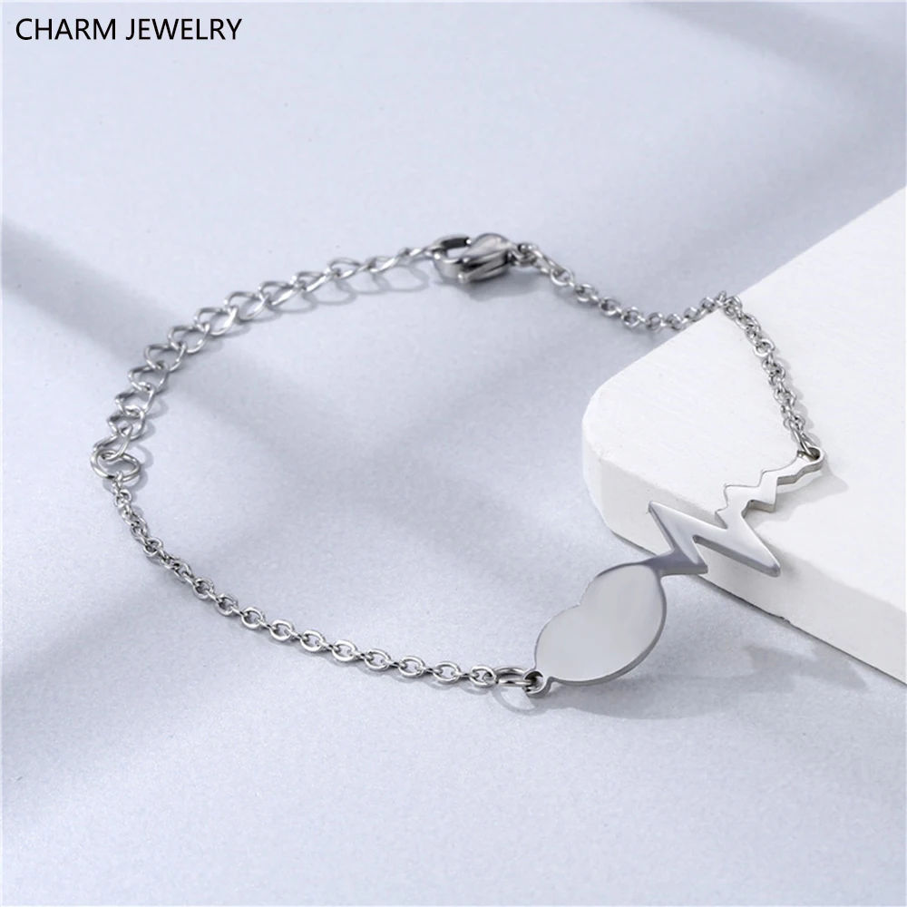 

CHARM JEWELRY Stainless Steel Bracelet For Women Love Heartbeat Couple Bracelets Fashion Simple Jewelry Anniversary Gifts