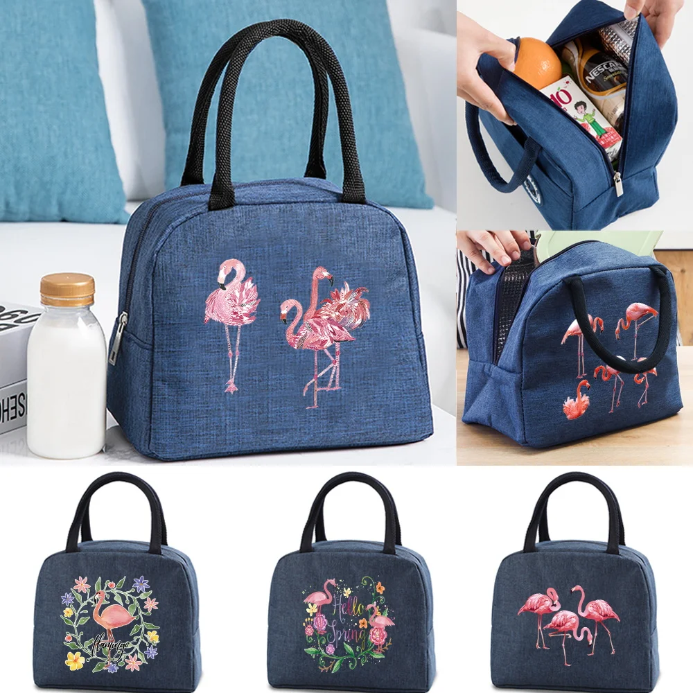 

Functional Lunch Bags for Women Portable Insulated Canvas Lunch Bag Flamingo Pattern Cooler Food Box Thermal Outdoor Picnic Kids