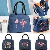 functional lunch bags for women portable insulated canvas lunch bag flamingo pattern cooler food box thermal outdoor picnic kids