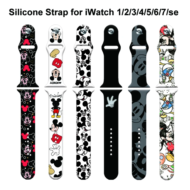 

Cartoon Mickey Minnie Silicone Strap for iWatch Band 38/40/41mm 42/44/45mm Bracelet Apple Watch 6 5 4 3 SE 7