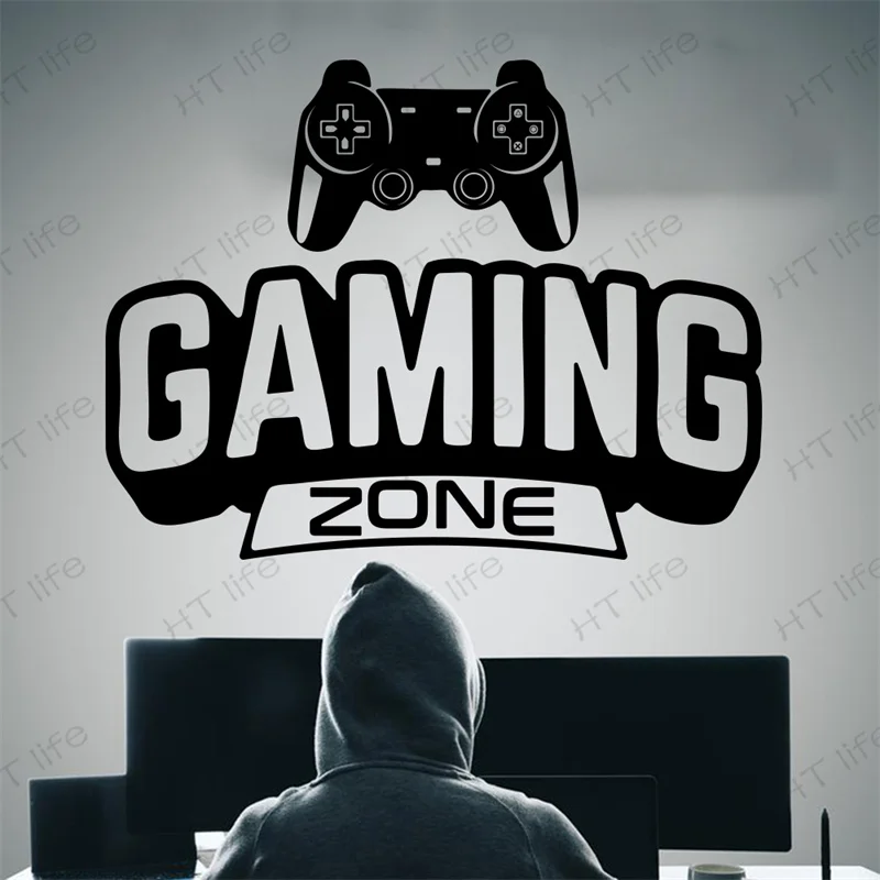 

Gaming Zone Controller Game Wall Sticker Decal Teen Gameroom Playroom Bedroom Joystick Ps Xbox Vinyl Home Decor
