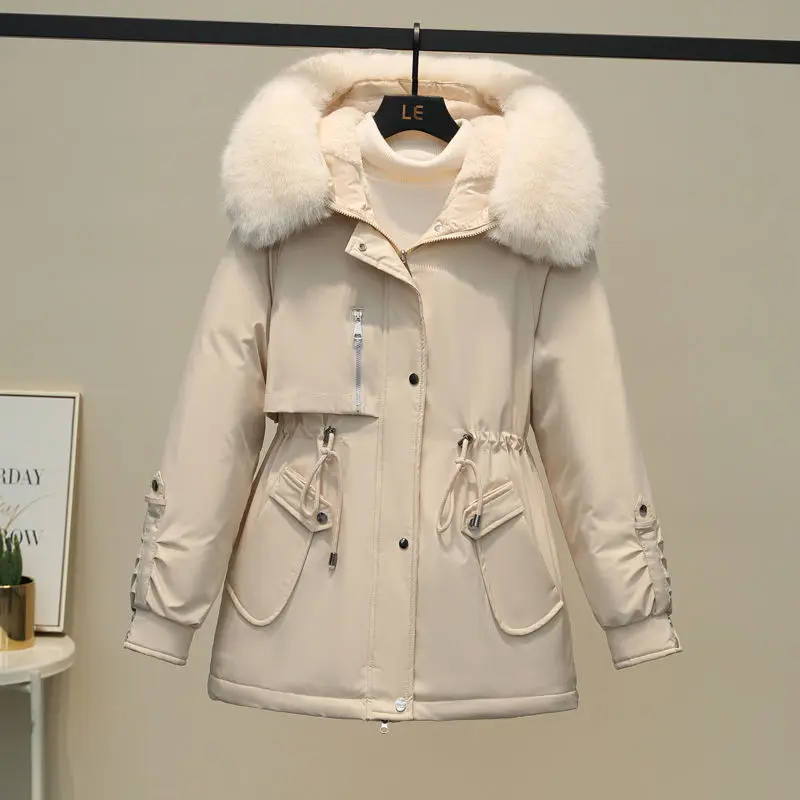 Autumn Winter Down Cotton Jacket Women's Long Korean Version Fur Collar Parker & Cashmere Slimming Cotton-padded Jackets Coat