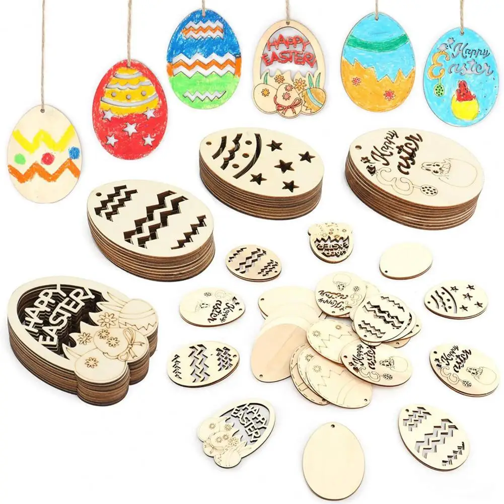 

Easter Decor Wooden Easter Bunny Eggs Chick Pendant Easter Party Decorations Unfinished Wood Slices for DIY Gift Decoratve Sign