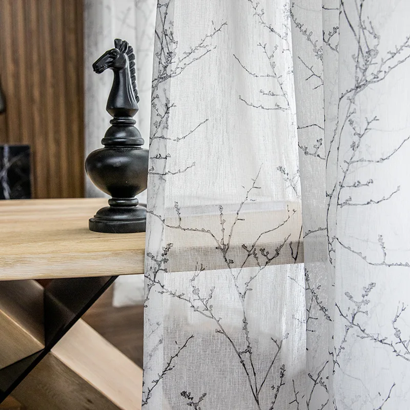 

Luxury Curtains for Living Dining Room Bedroom Custom Nordic American Style Tulle Branch Printing Modern Door Window Curtain