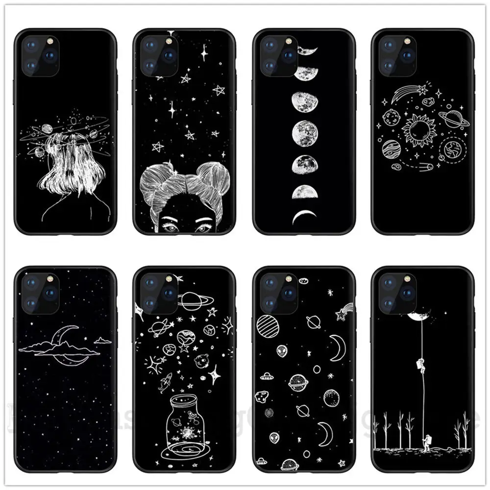 

Space Moon Astronaut Phone Case For iphone 11 12 13 14 Pro Max XS Max mini X XR 7 8 Plus SE Planet Star Frosted Soft Back Cover