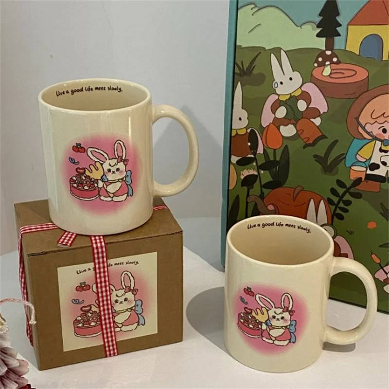 

Cute cartoon bunny ceramic mug lovers cup cherry cake ins high beauty home cup coffee cup milk cup breakfast cup