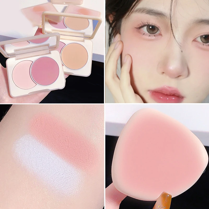 

Two-tone Peach Blush Palette Natural Pink Rouge Face Cheek Tint Pigment Brighten Long-lasting Nude Makeup Cosmetic maquillaje