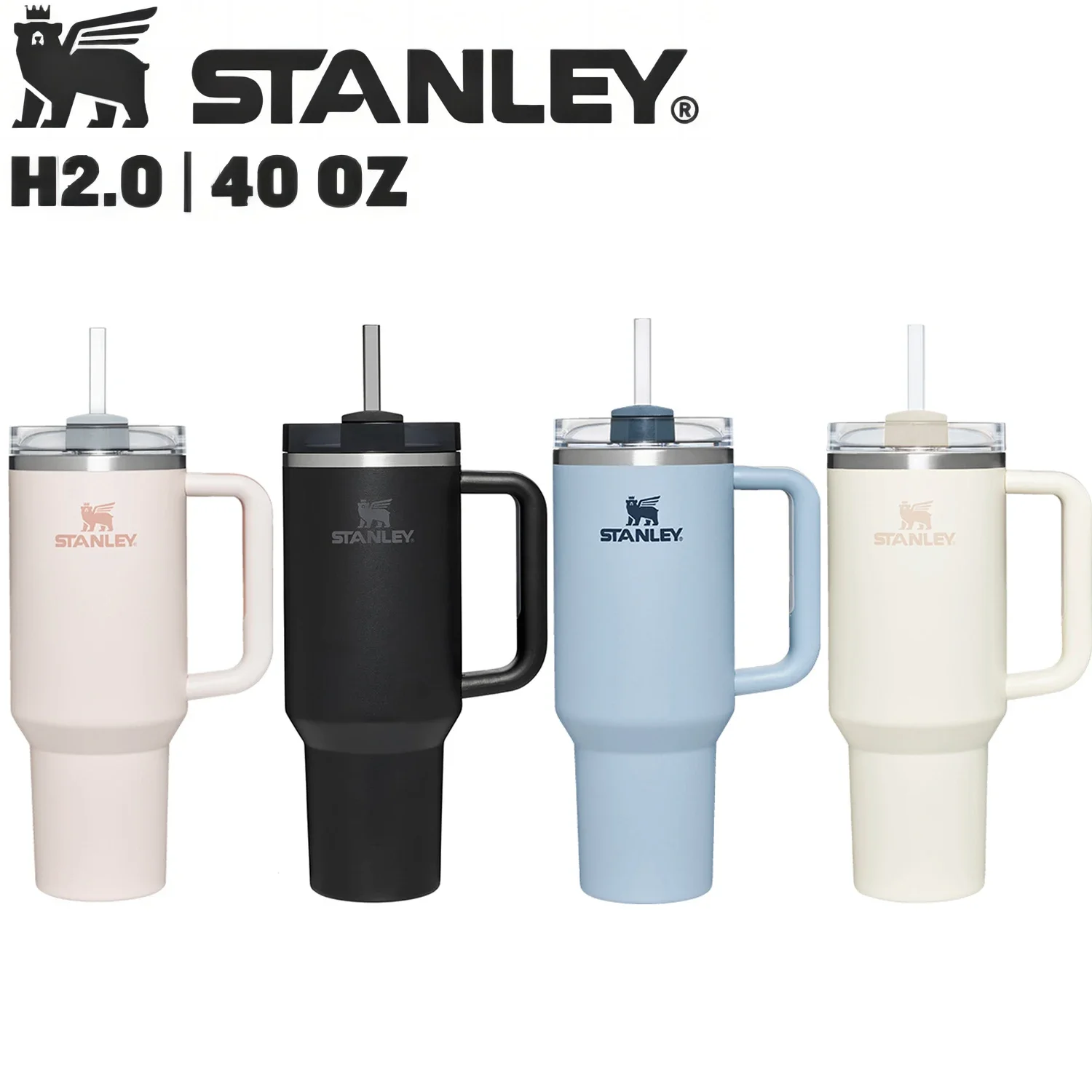 

Stanely 40 oz Tumbler with Handle Lid Straw Large Capacity Vacuum Travel Mug Outdoor Car Water Bottle Double Vacuum Ice Bar Cup