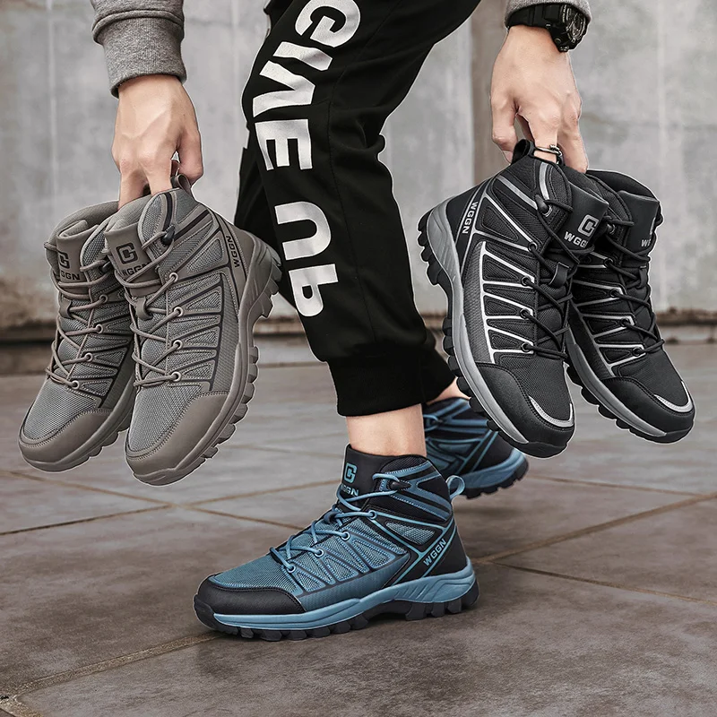 R. Xjian Couples Hiking Shoes Outdoor Walking Camping Fashionable Anti-Skid Breathable High Work Clothes Motorcycle Boots