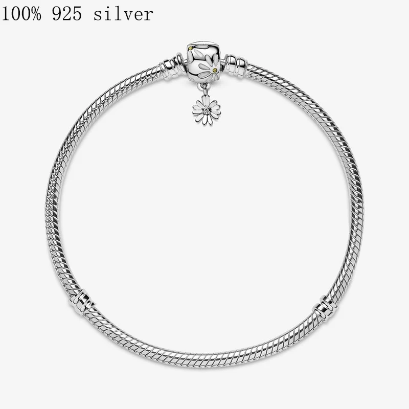

Authentic Hot Sale 925 Sterling Silver Charm Shell Bracelet Daisy chain clasp snake bone chain bracelet Bangle Women Jewelry